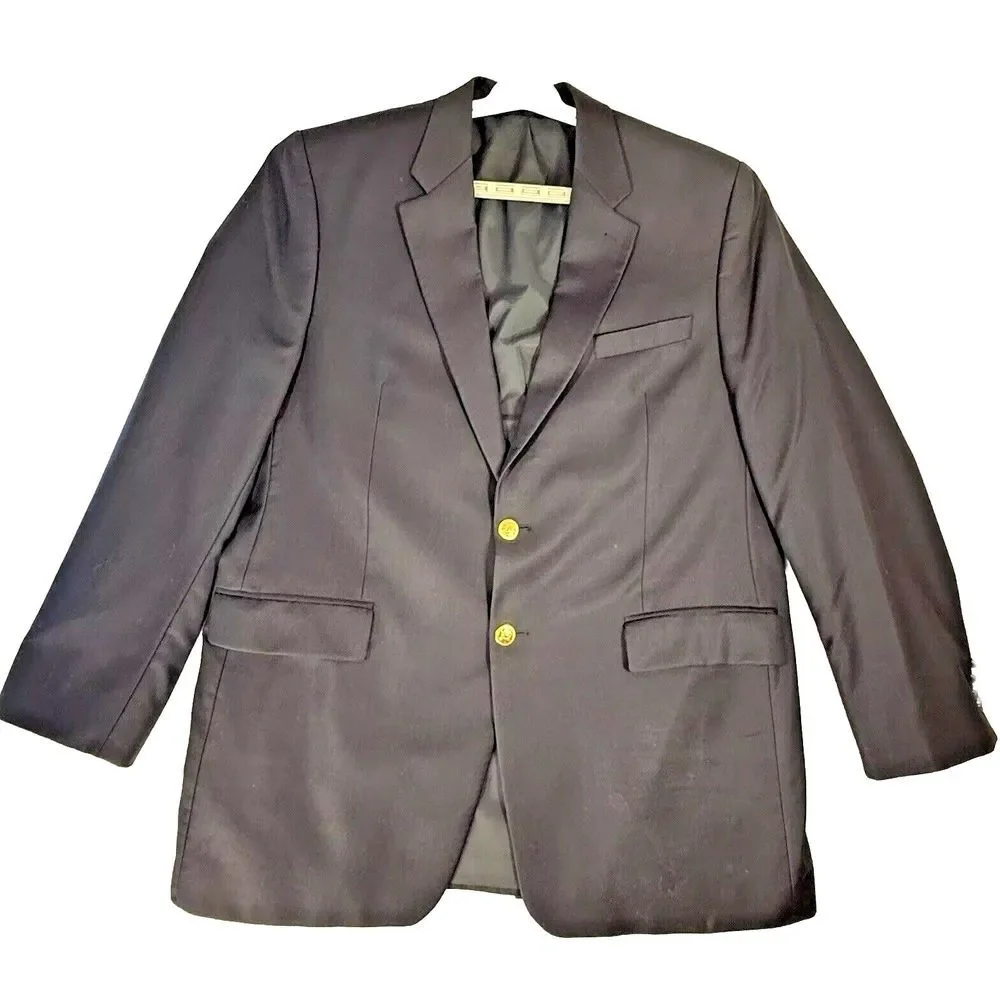 Lauren Ralph Lauren Mens Wool Blazer 46L Navy Gold Buttons Formal Career Ivy